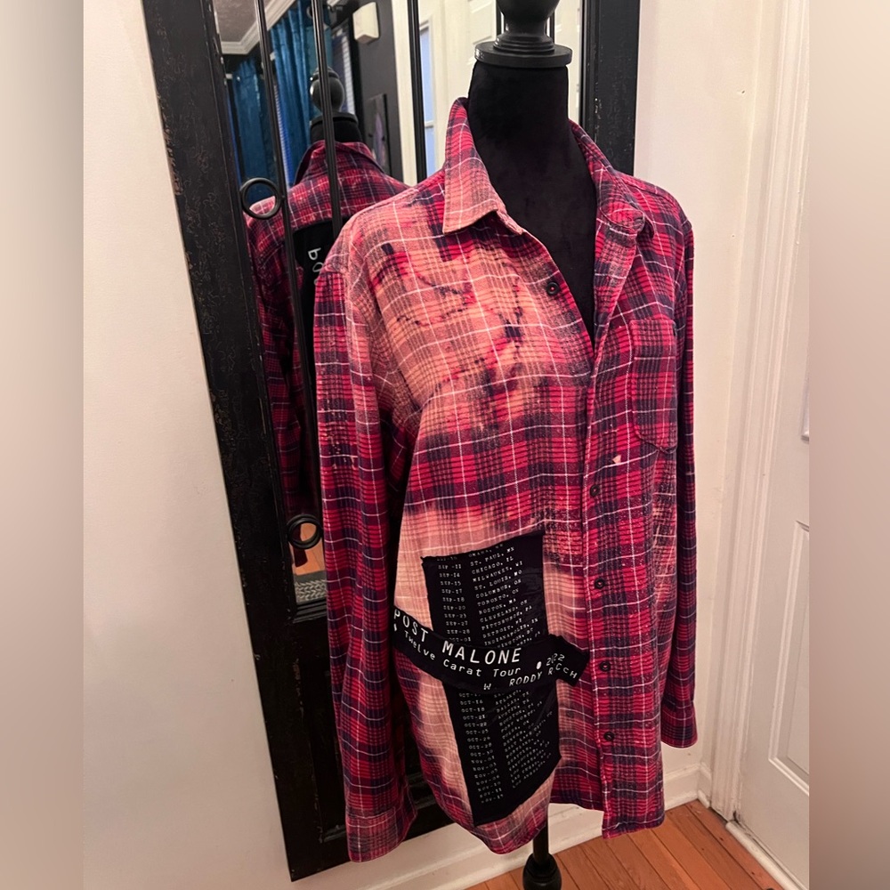 DC Brand Upcycled Post Malone Red Flannel Distressed